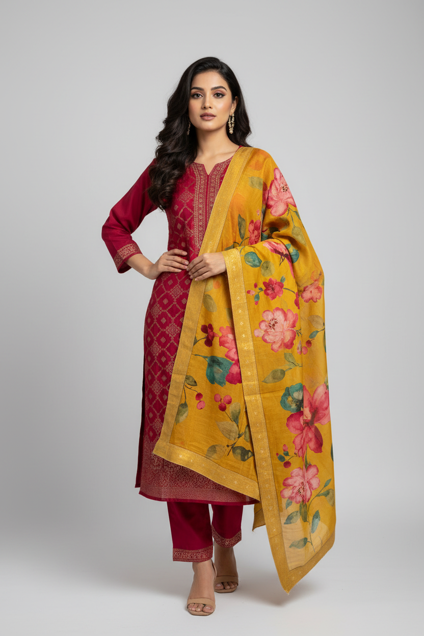 Rani Pink 3 Piece Kurthi Set