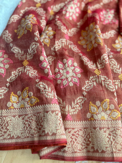 Khaddi Tissue Georgette Saree in Brick Red