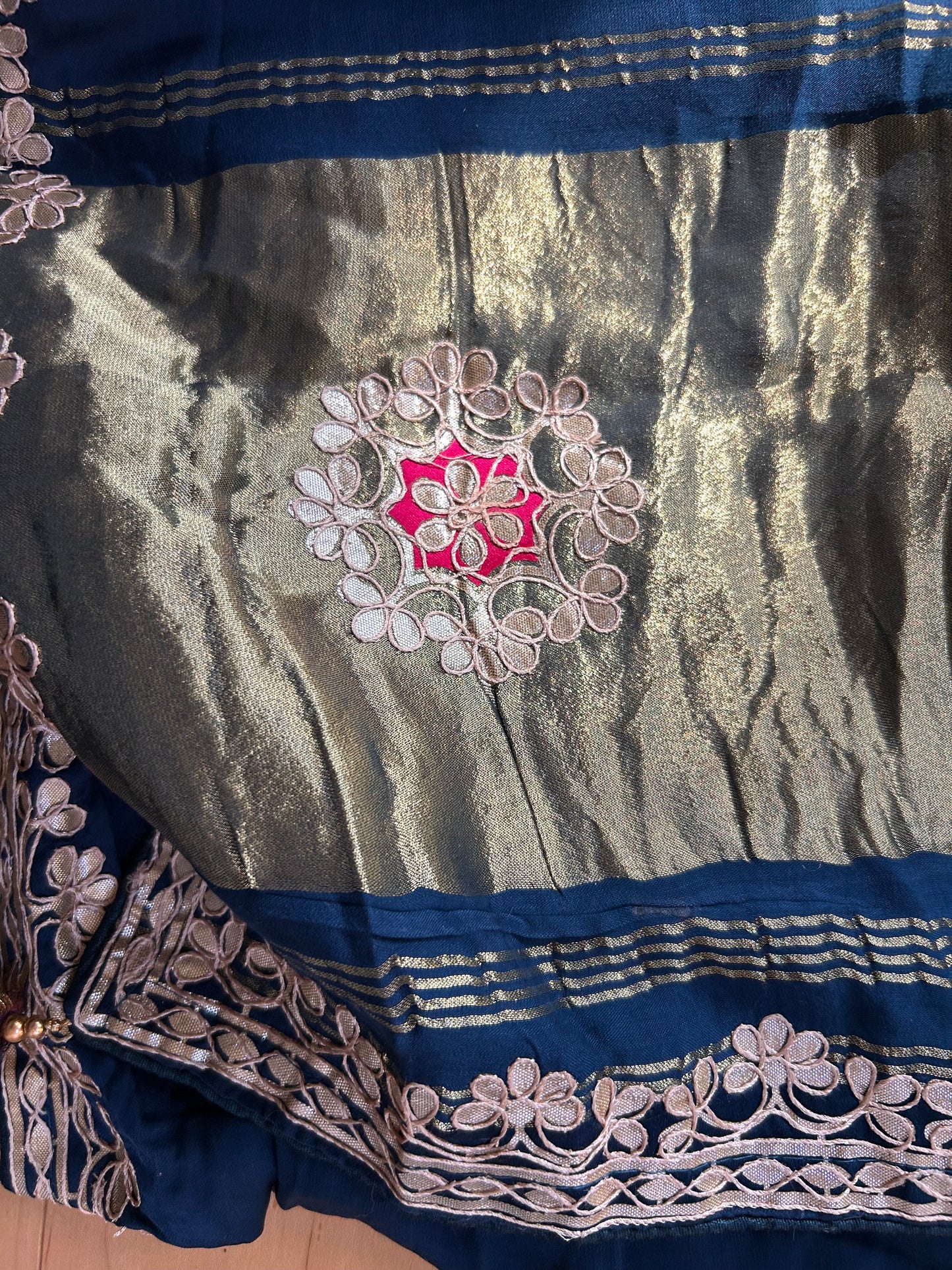 Peacock blue Gotta patti work saree with blouse