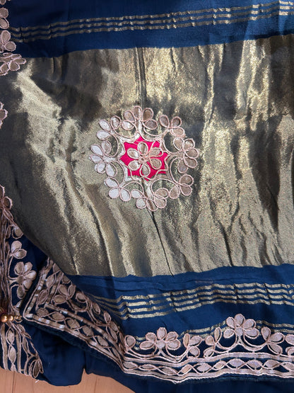 Peacock blue Gotta patti work saree with blouse
