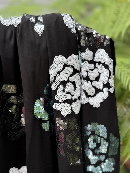 Black Georgette with Silver Roses - Cocktail Edition