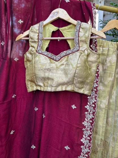 Tissue Lehanga in Pink Tone