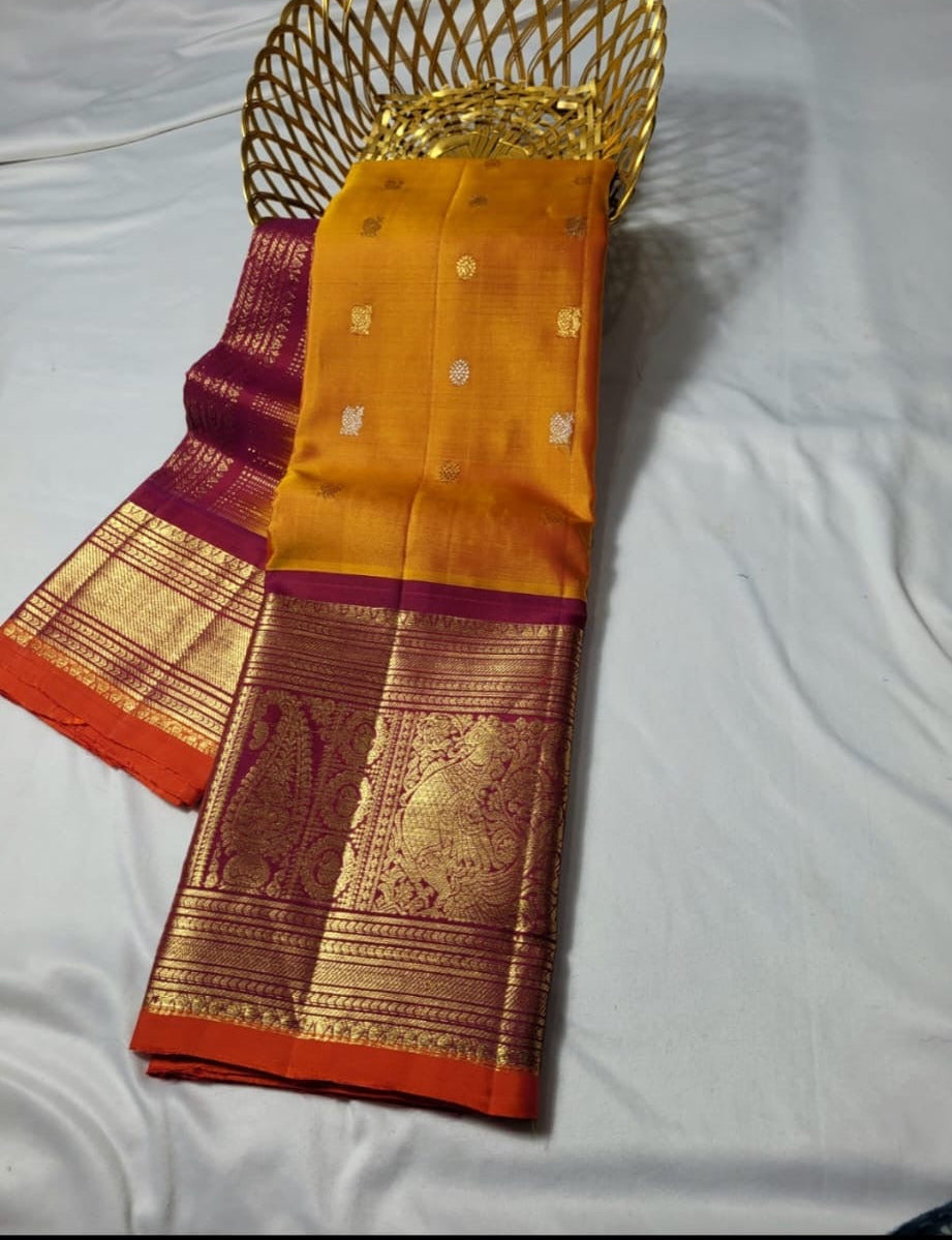 Turmeric Yellow Gadwal Saree with Ounk Border