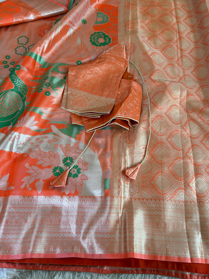 Designer Tissue Banarasi Saree in Orange