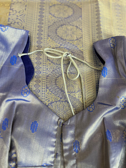 Designer Tissue Banarasi Saree in Gold with Royal Blue Border
