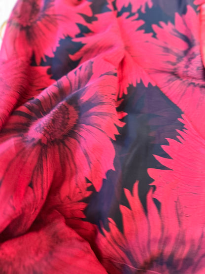 Black & Red Floral Georegette Saree