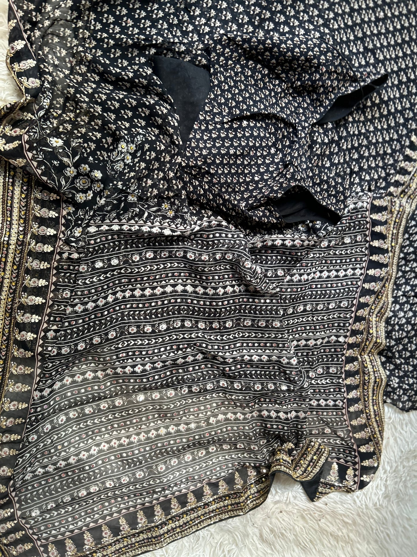 Pure Georgette Saree with hand embroidery - Black