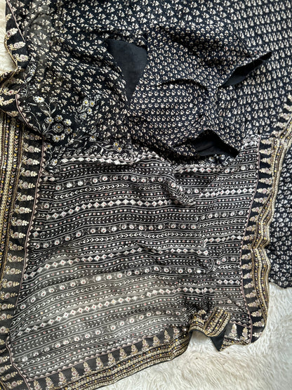 Pure Georgette Saree with hand embroidery - Black