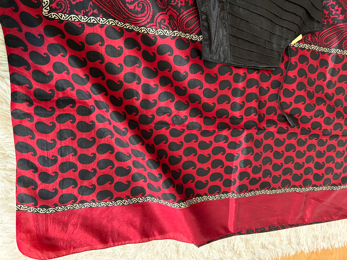 Marroon Tusser Saree with Black Digital Print