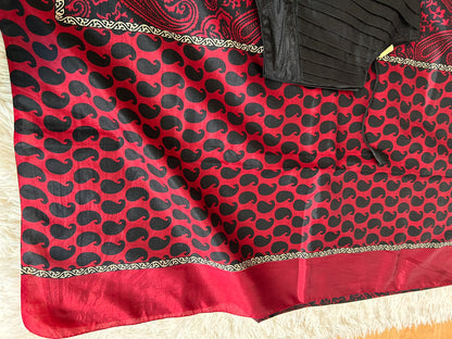 Marroon Tusser Saree with Black Digital Print