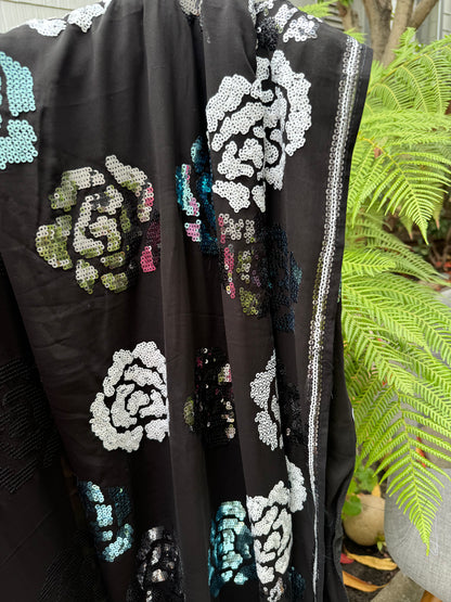 Black Georgette with Silver Roses - Cocktail Edition