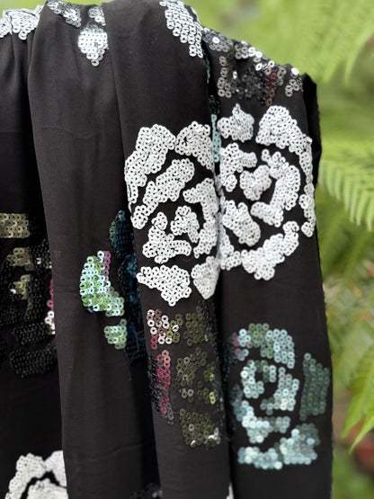 Black Georgette with Silver Roses - Cocktail Edition