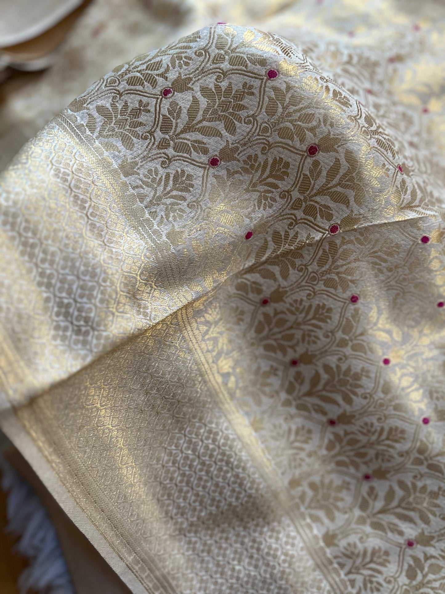 Pure Crepe Brocade Saree in Ivory