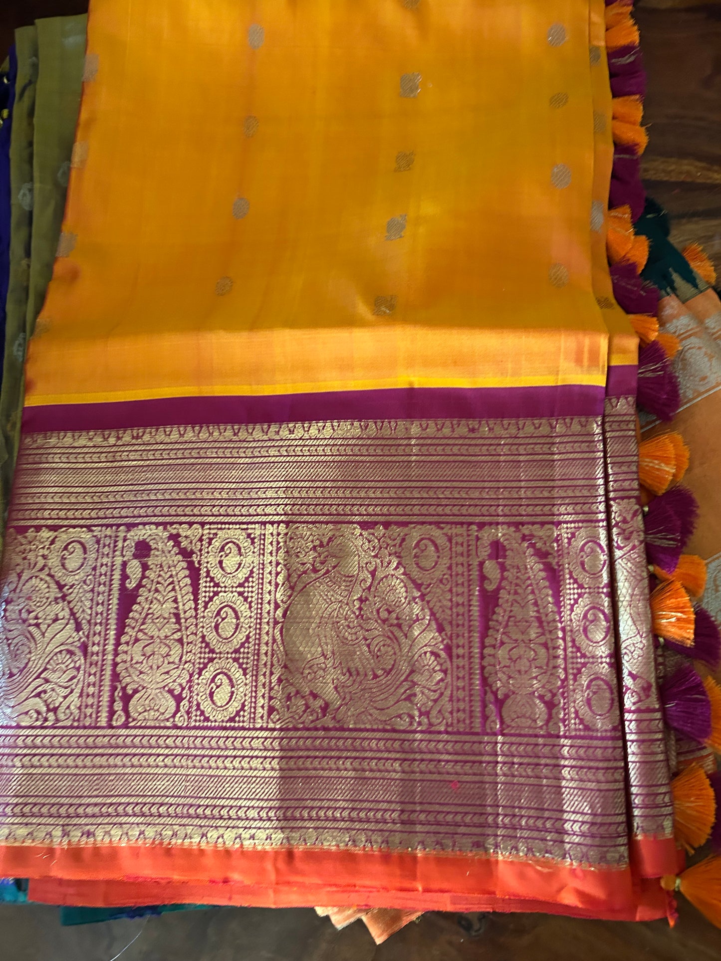 Turmeric Yellow Gadwal Saree with Ounk Border