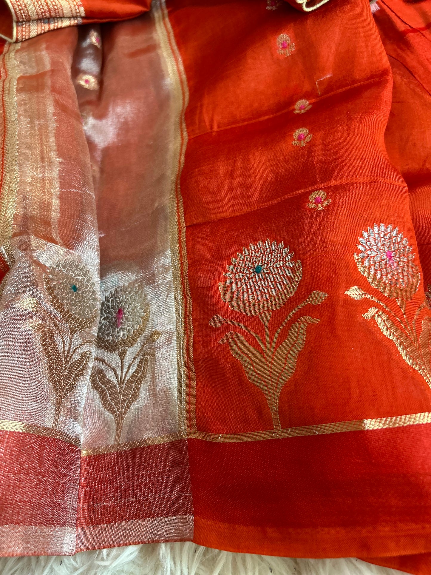 Designer Banarasi Tissue saree - Rust orange