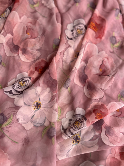 Dusty Pink Floral Georgette Saree with blouse