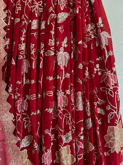 Red Flowy Lehanga