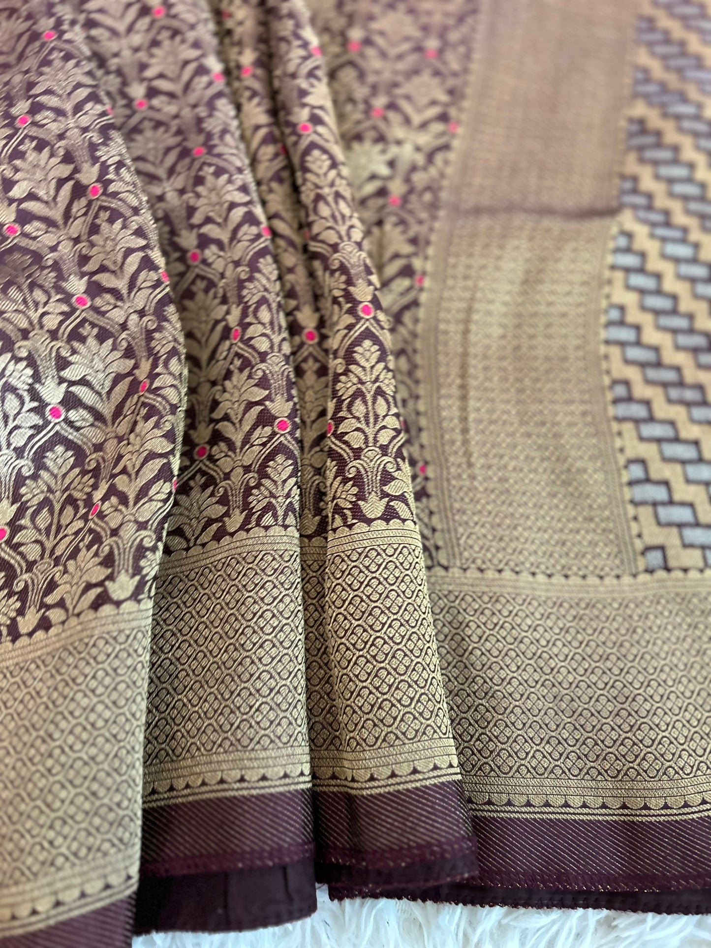 Pure Crepe Brocade Saree in Brown