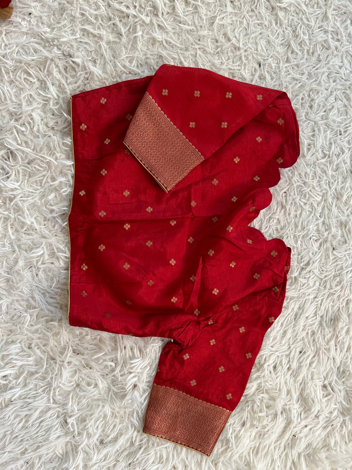 Pure Crepe Brocade Saree in Brick Red