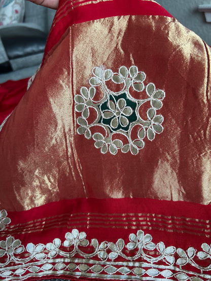 Mirchi Red Gotta patti work saree with blouse