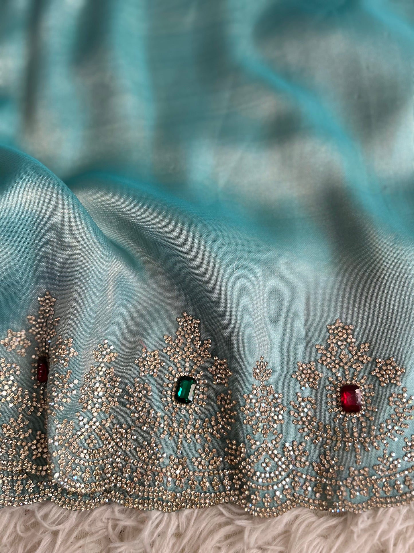 Pastel Blue Tissue Saree with stitched Blouse