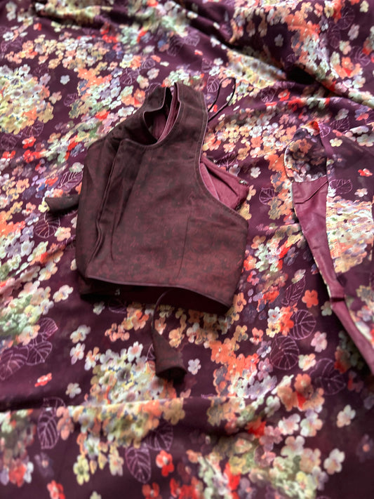 Floral Georgette in Wine Color