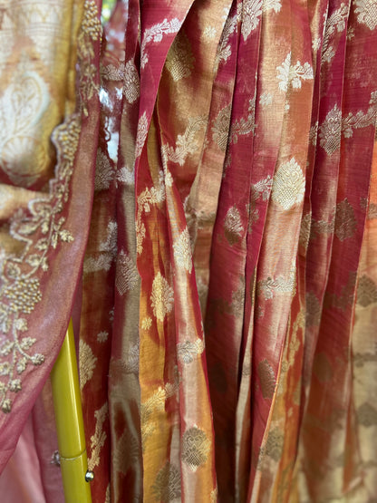 Tissue Lehanga in Maroon Tone