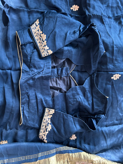 Peacock blue Gotta patti work saree with blouse