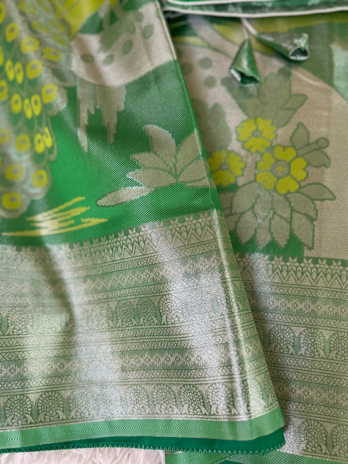 Designer Tissue Banarasi Saree with peacocks in Green