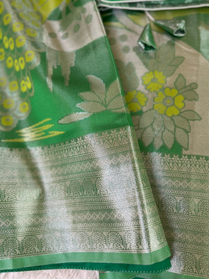 Designer Tissue Banarasi Saree with peacocks in Green