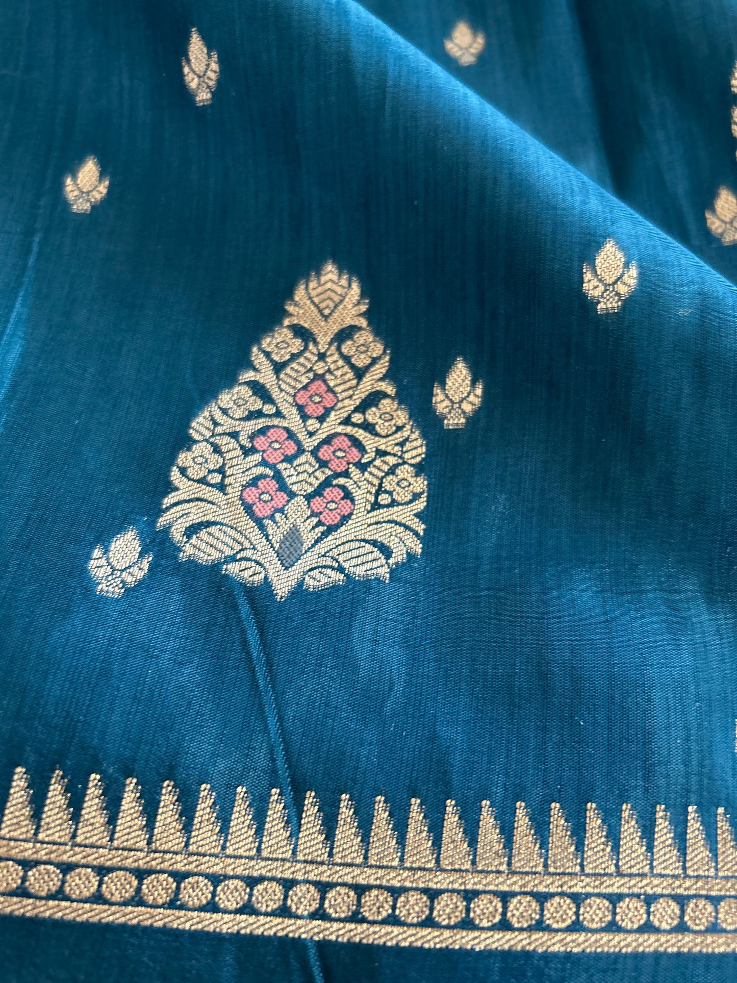 Peacock Blue Banarasi Saree in Moonga Silk