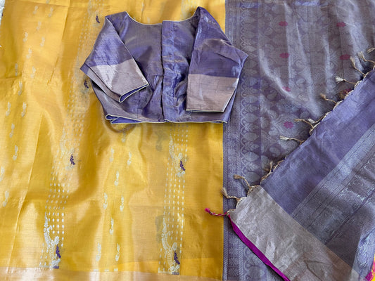 Handloom Uppada Tissue saree in Pastel Yellow