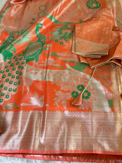Designer Tissue Banarasi Saree in Orange