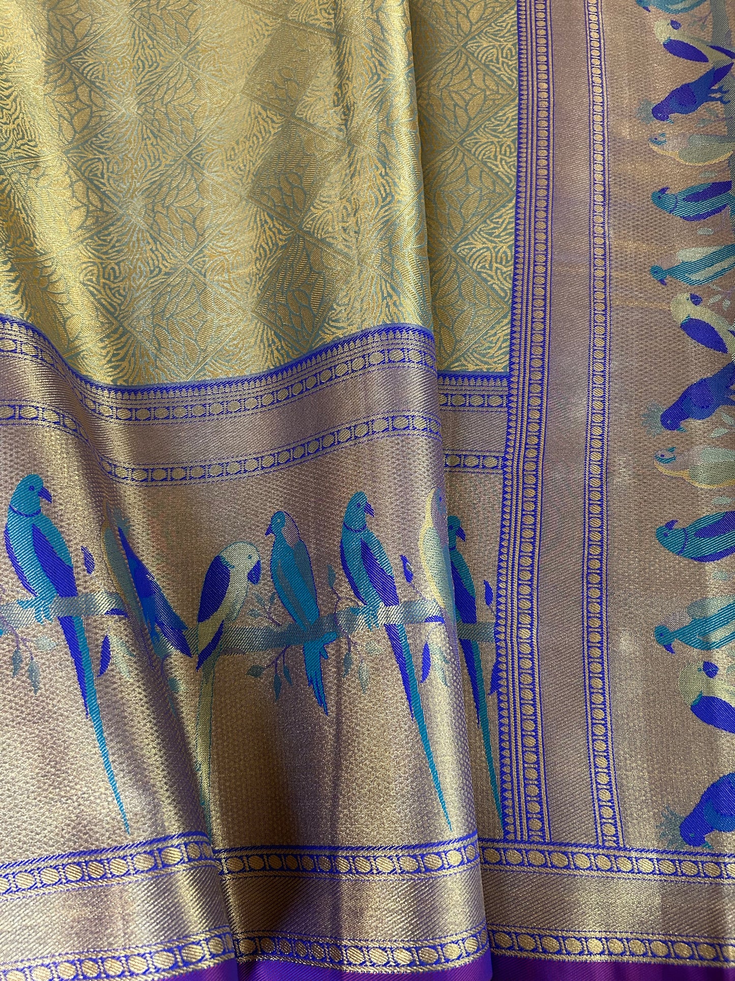 Designer Tissue Banarasi Saree in Green with Violet Border