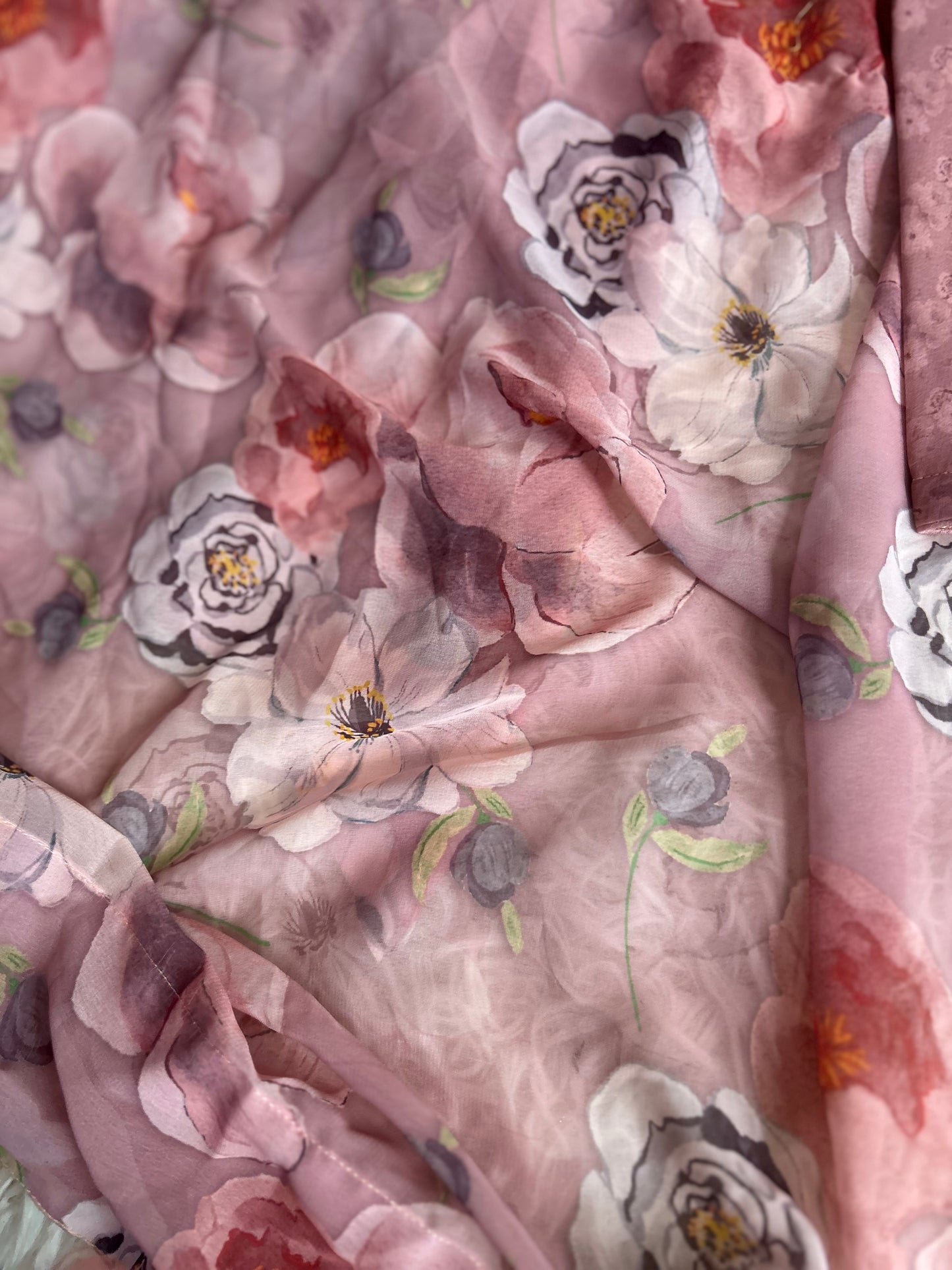 Dusty Pink Floral Georgette Saree with blouse