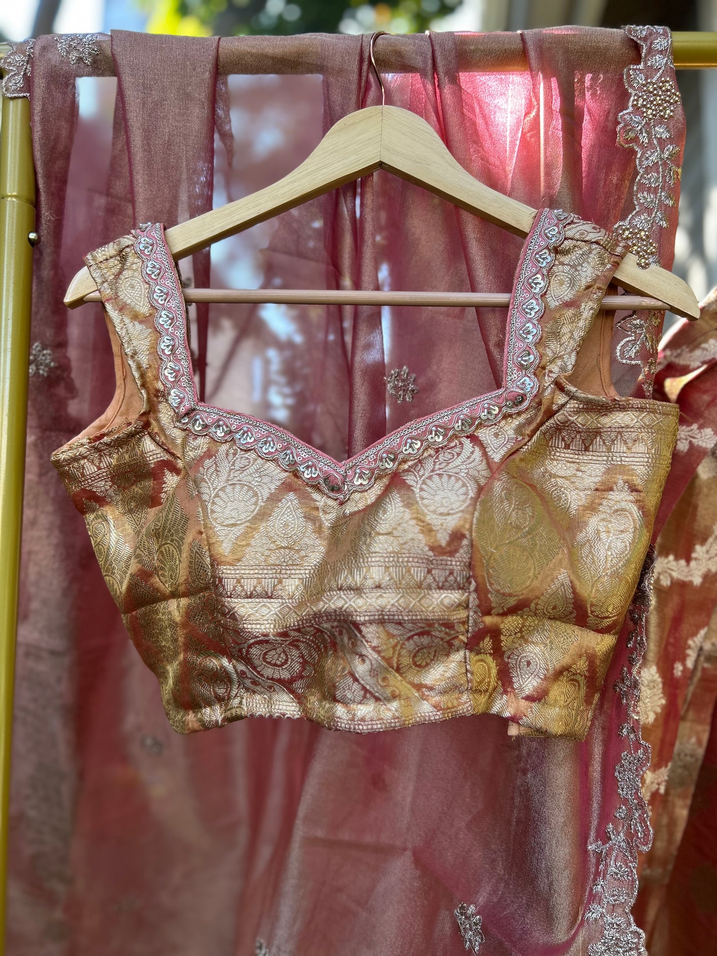 Tissue Lehanga in Maroon Tone