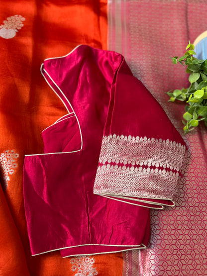 Mango Silk Saree in Orange Color with Pink border