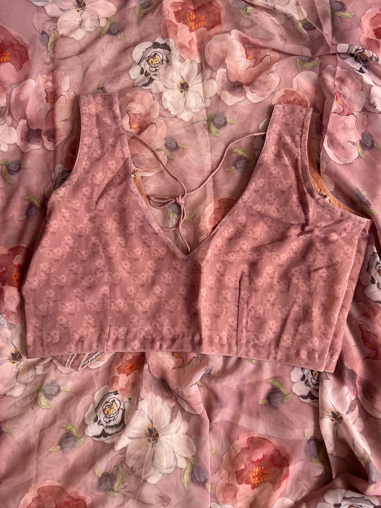 Dusty Pink Floral Georgette Saree