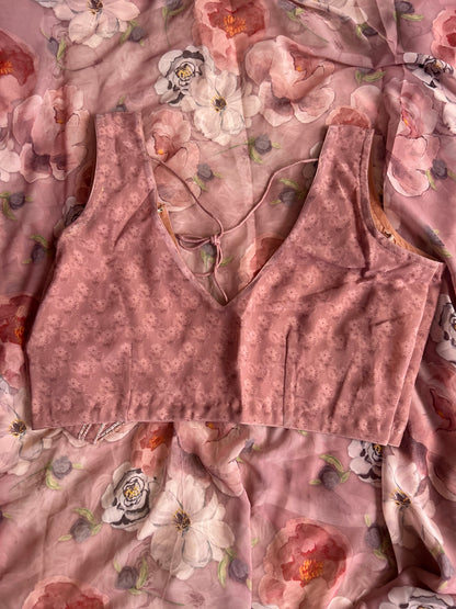 Dusty Pink Floral Georgette Saree