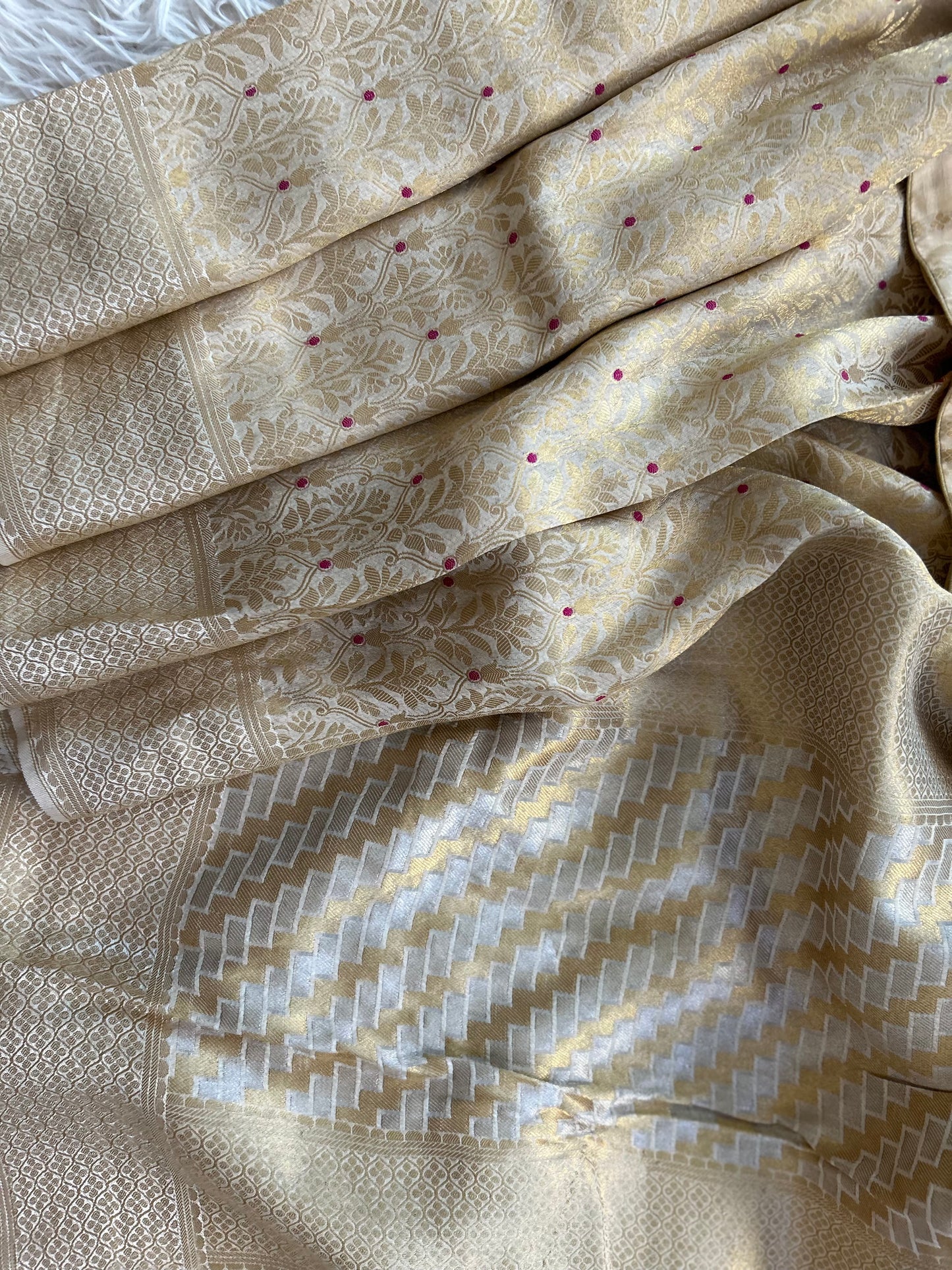 Pure Crepe Brocade Saree in Ivory