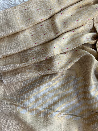 Pure Crepe Brocade Saree in Ivory