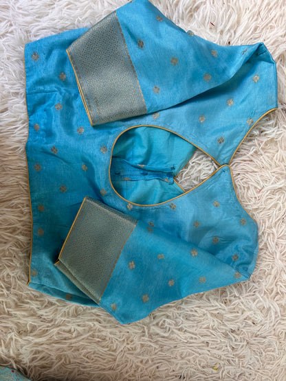 Pure Crepe Brocade Saree in Pastel Blue