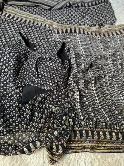 Pure Georgette Saree with hand embroidery - Black