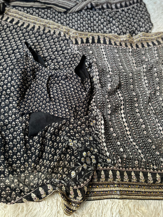 Pure Georgette Saree with hand embroidery - Black