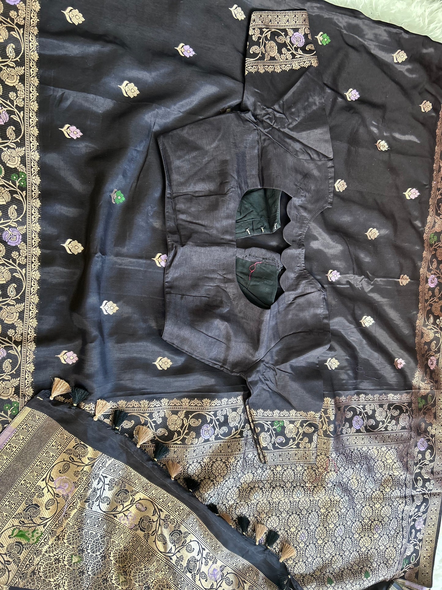 Black Tusser Georgette saree