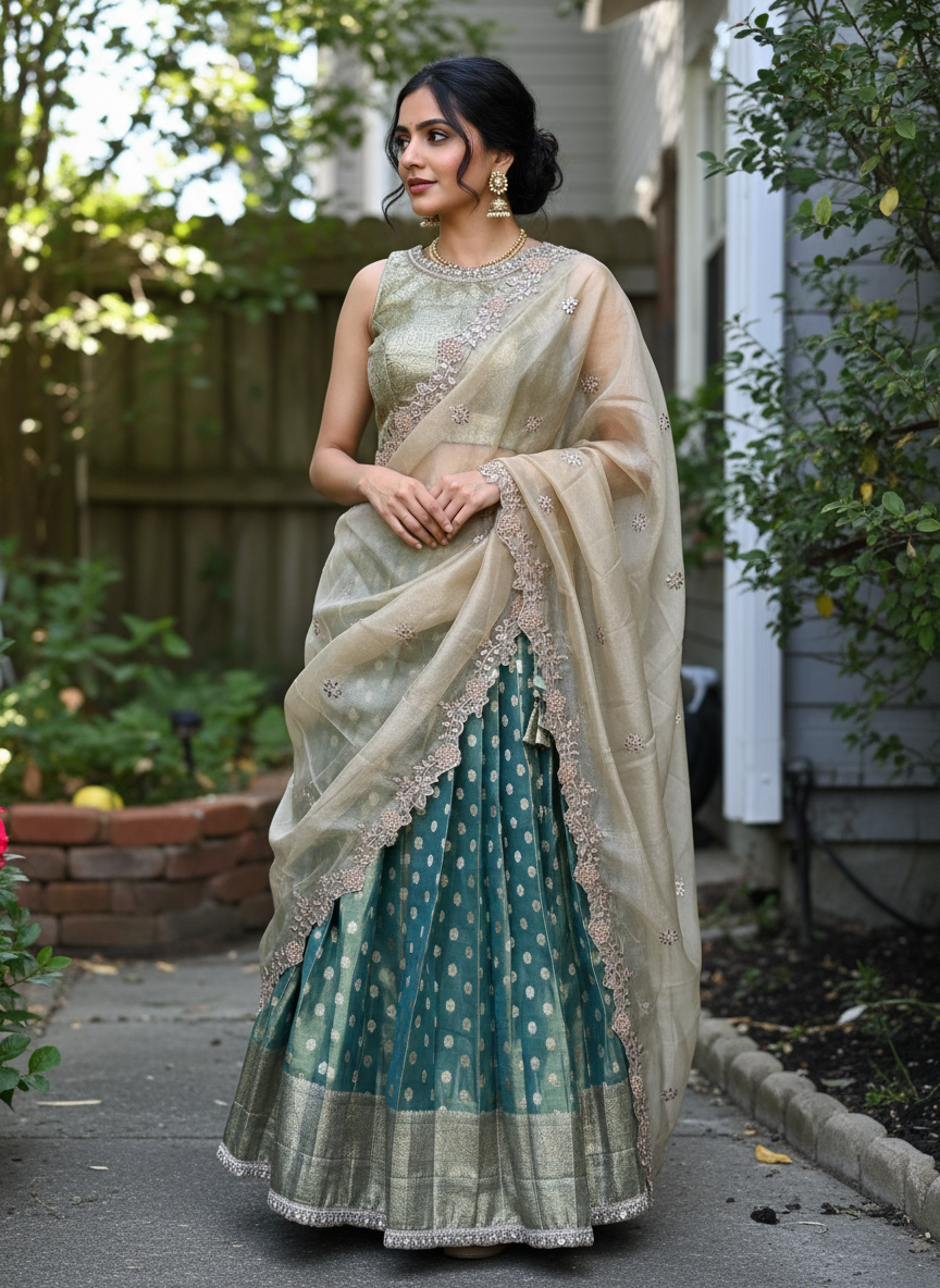Tissue Lehanga in Green