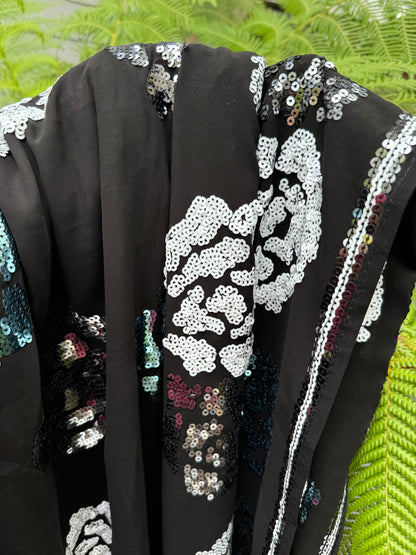 Black Georgette with Silver Roses - Cocktail Edition
