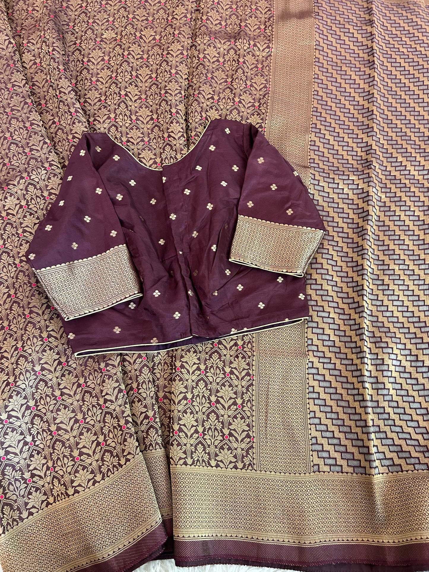 Pure Crepe Brocade Saree in Brown