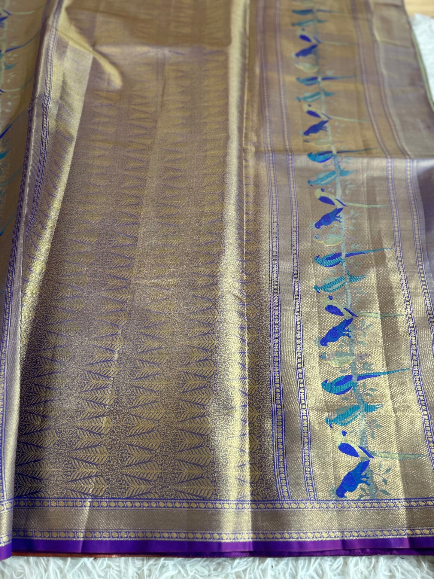 Designer Tissue Banarasi Saree in Green with Violet Border