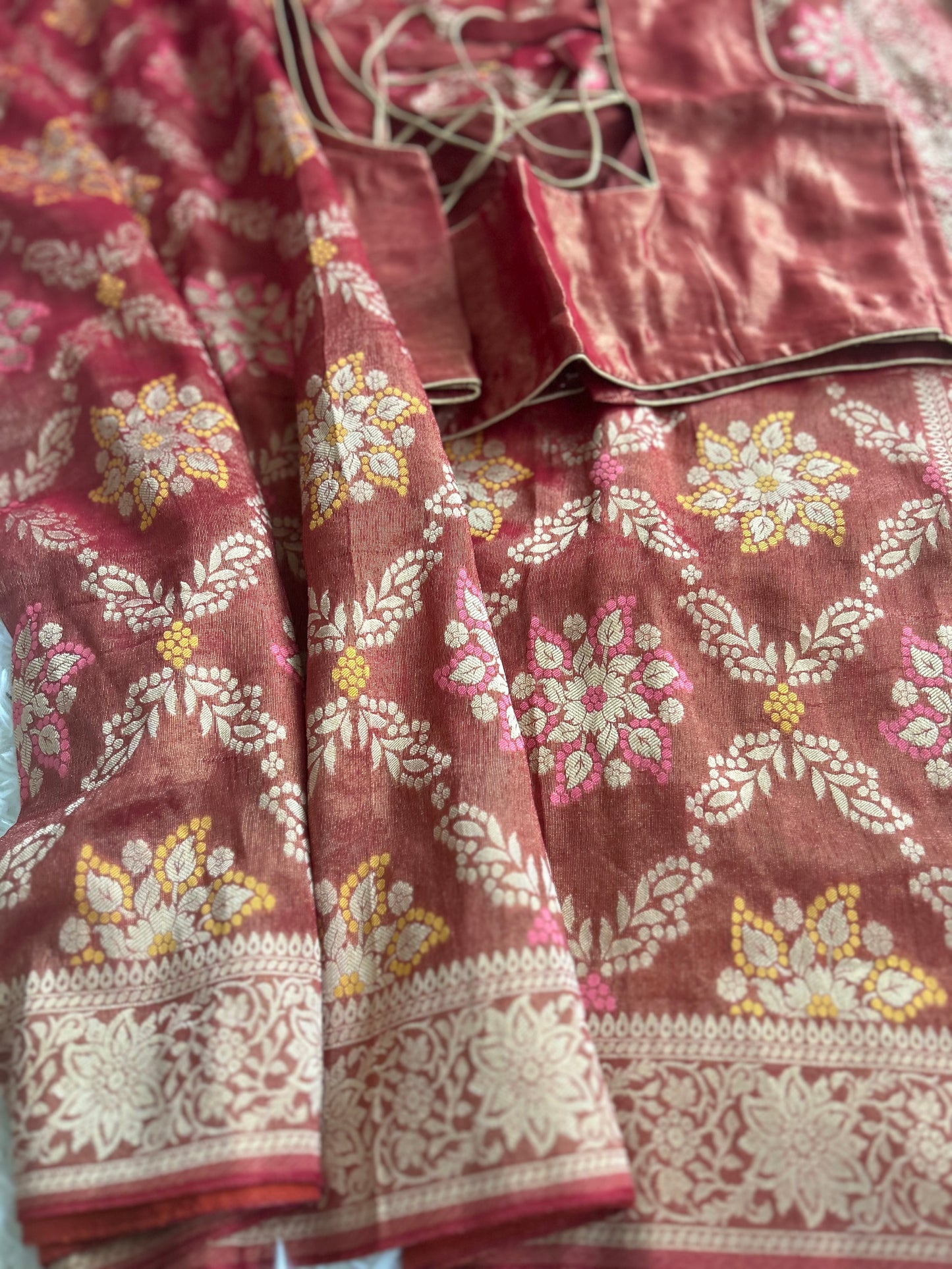 Khaddi Tissue Georgette Saree in Brick Red